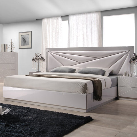 J&M Furniture Florence Platform Bed in White & Taupe
