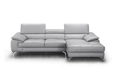 J&M Furniture Liam Premium Leather Sectional Right Hand Facing Chaise in Light Grey