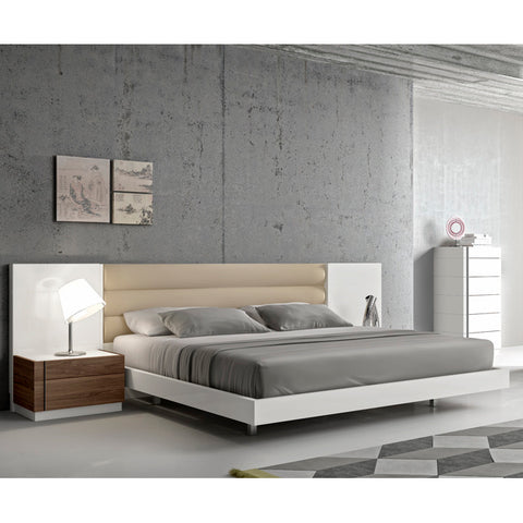J&M Furniture Lisbon 4 Piece Platform Bedroom Set in White & Walnut