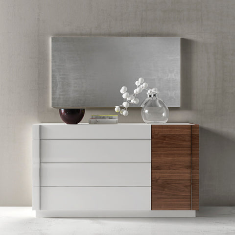 J&M Furniture Lisbon Dresser w/ Mirror in White & Walnut