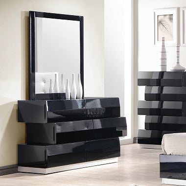J&M Furniture Milan Dresser & Mirror in Black Lacquer