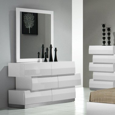 J&M Furniture Milan Dresser & Mirror in White Lacquer