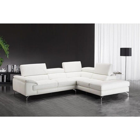 J&M Furniture Nila Premium Leather Sectional In Right Facing Chaise in White