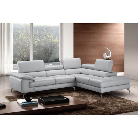 J&M Furniture Olivia Premium Leather Sectional In Right Facing Chaise in Light Grey