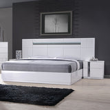 J&M Furniture Palermo 4 Piece Platform Bedroom Set in White Lacquer & Chrome