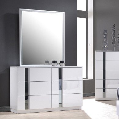 J&M Furniture Palermo Dresser w/ Mirror in White Lacquer & Chrome