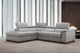J&M Furniture Perla Premium Leather Sectional Left Hand Facing Chaise in Light Grey