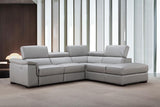 J&M Furniture Perla Premium Leather Sectional Right Hand Facing Chaise in Light Grey