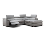 J&M Furniture Perla Premium Leather Sectional Right Hand Facing Chaise in Light Grey