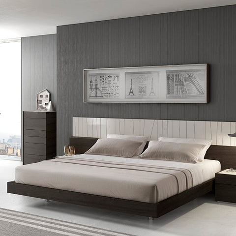 J&M Furniture Porto Platform Bed in Light Grey & Wenge