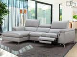 J&M Furniture Serena Premium Leather Sectional Left Hand Facing Chaise in Light Grey