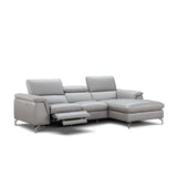 J&M Furniture Serena Premium Leather Sectional Right Hand Facing Chaise in Light Grey