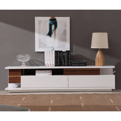 J&M Furniture TV Stand 061 in White High Gloss & Walnut