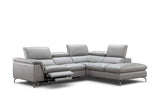 J&M Furniture Viola Premium Leather Sectional Right Hand Facing Chaise in Light Grey