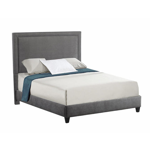 Leffler Brookside Upholstered Bed with Nail Heads in Avignon Charcoal with Pearl Nailhead
