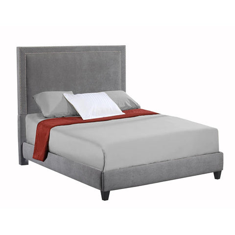 Leffler Brookside Upholstered Bed with Nail Heads in Avignon Charcoal with Silver Nailhead