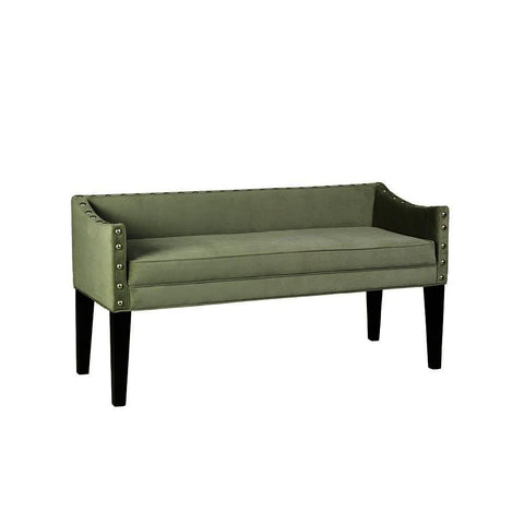 Leffler Home Whitney Long Upholstered Bench with Arms and Nailhead Trim in Portsmouth Loden