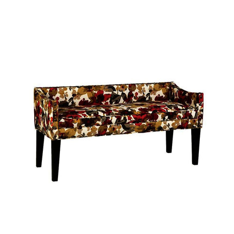 Leffler Whitney Long Upholstered Bench with Arms and Nailhead Trim in Leflour Ruby