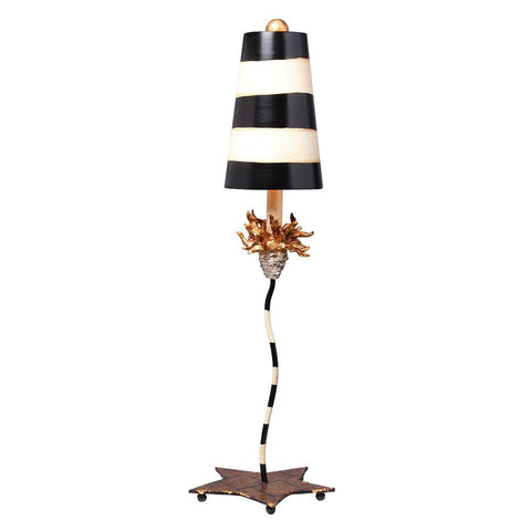Lucas & McKearn Black & White Striped Shaded La Fleur Buffet Table Lamp with Distressed Gold Accents