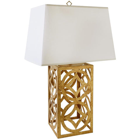 Lucas & McKearn Lee Circle Distressed Gold Buffet Table Lamp with Rectangle Shade
