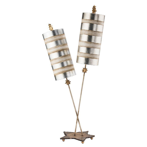 Lucas & McKearn Nettle Luxe Silver 2-light Double Buffet Table Lamp Distressed Mixed Finish