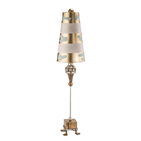 Lucas & McKearn Pompadour Luxe Tall Buffet Lamp in Gold with Striped Shade