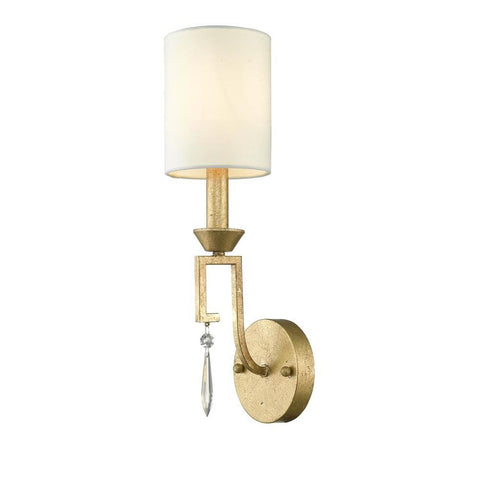 Lucas & McKearn Small Lemuria Sconce with white Drum Shade and crystal accent in Warm Gold
