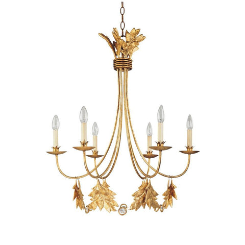 Lucas & McKearn Sweet Olive French Rustic Metal and Crystal 6 Lt Chandelier in Antiqued Gold