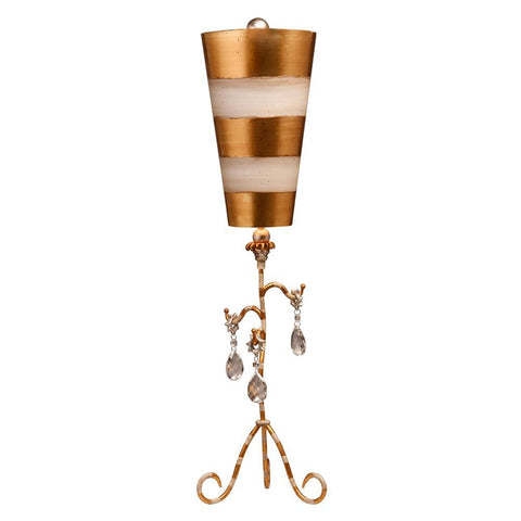 Lucas & McKearn Tivoli Shabby Chic Distressed Gold Buffet Table Lamp Inverted Striped Shade