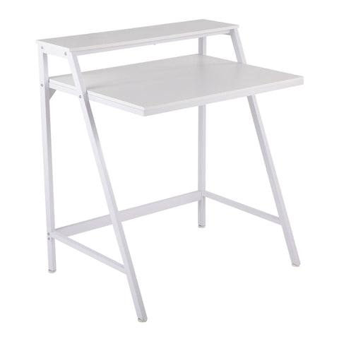 Lumisource 2-Tier Contemporary Office Desk in White Steel and White Wood