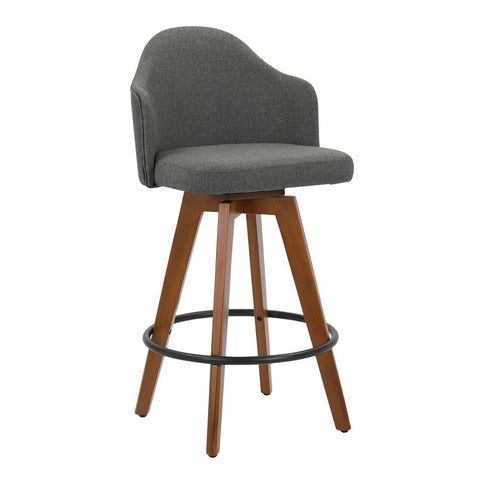 Lumisource Ahoy Mid-Century Counter Stool in Walnut and Grey Fabric
