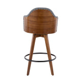 Lumisource Ahoy Mid-Century Counter Stool in Walnut and Grey Faux Leather
