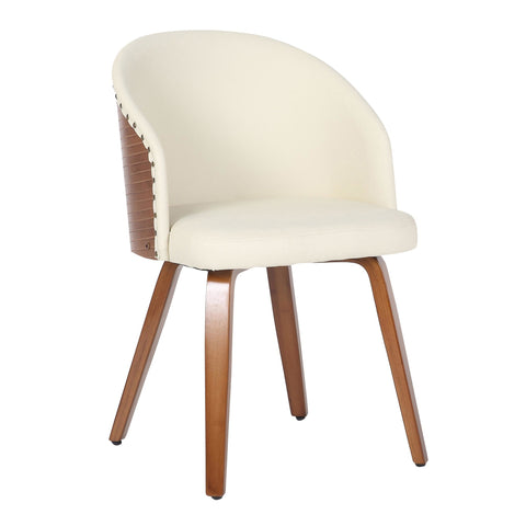 Lumisource Ahoy Mid-Century Modern Side Chair in Walnut Bamboo and Cream Faux Leather