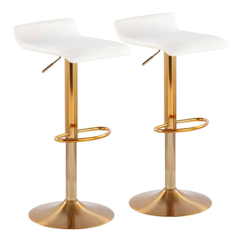 Lumisource Ale Contemporary Adjustable Barstool in Gold Steel and Cream Velvet - Set of 2