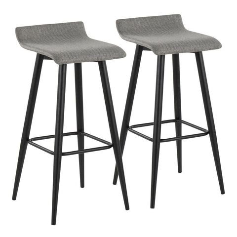 Lumisource Ale Contemporary Fixed-Height Bar Stool in Black Steel and Grey Fabric - Set of 2