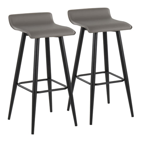 Lumisource Ale Contemporary Fixed-Height Bar Stool in Black Steel and Grey Faux Leather - Set of 2
