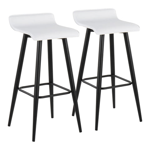 Lumisource Ale Contemporary Fixed-Height Bar Stool in Black Steel and White Faux Leather - Set of 2