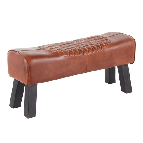 Lumisource Ali Industrial Bench in Black Wood and Brown Leather
