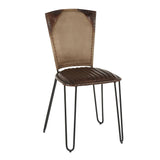 Lumisource Ali Industrial Dining Chair in Black Metal, Espresso Leather and Tan Canvas Fabric - Set of 2