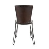 Lumisource Ali Industrial Dining Chair in Black Metal and Espresso Leather - Set of 2