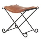 Lumisource Ali Industrial Leather Stool in Black Metal and Brown Leather