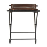 Lumisource Ali Industrial Leather Stool in Black Metal and Espresso Leather