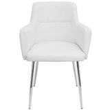 Lumisource Andrew Contemporary Dining/Accent Chair in Chrome and White Faux Leather - Set of 2