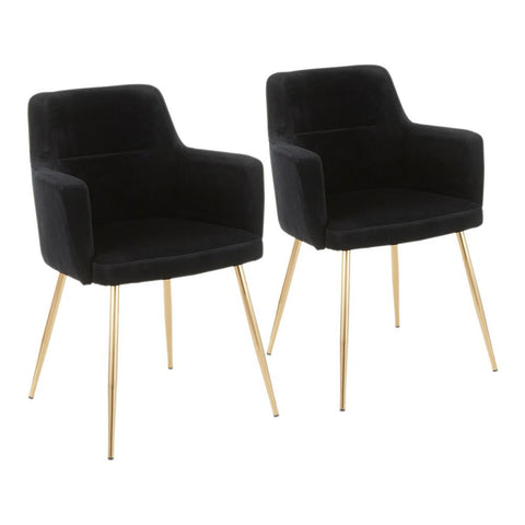 Lumisource Andrew Contemporary Dining/Accent Chair in Gold Metal and Black Velvet - Set of 2