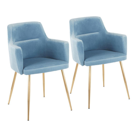 Lumisource Andrew Contemporary Dining/Accent Chair in Gold Metal and Light Blue Velvet - Set of 2