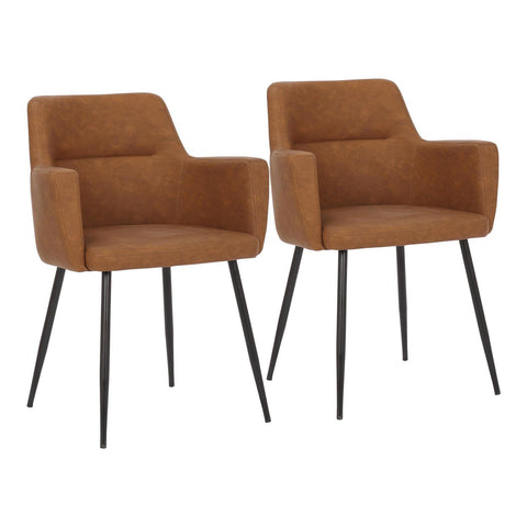 Lumisource Andrew Contemporary Dining/accent Chair in Black Steel and Camel Faux Leather - Set of 2