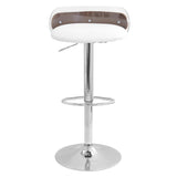 Lumisource Arc Contemporary Adjustable Barstool in Walnut Wood, Clear Acrylic, and White Faux Leather