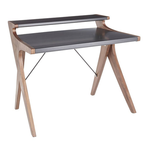 Lumisource Archer Contemporary Desk in Walnut Wood w/Grey Wood Top