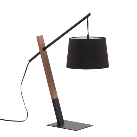 Lumisource Archer Contemporary Table Lamp in Black Metal, Walnut Wood, and Black Linen Shade