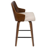 Lumisource Ariana 26" Mid-Century Modern Counter Stool in Walnut and Beige Fabric - Set of 2